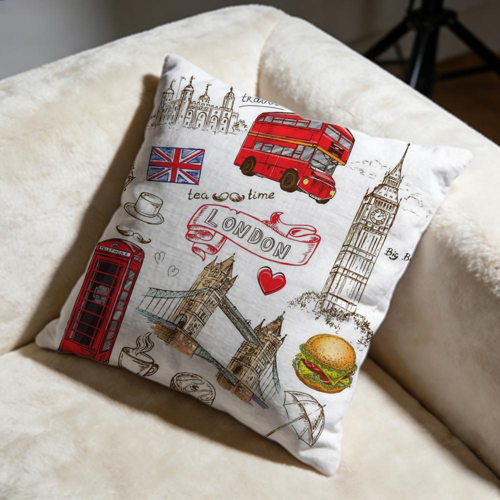 England Printed Cushion Cover Soft Decorative Pillow Case Suitable for Bedroom Sofa Car Travel Use