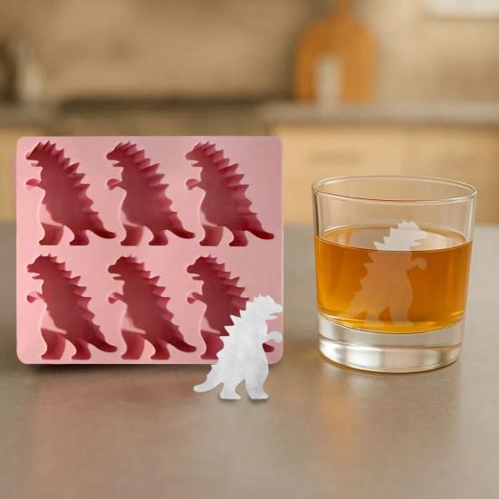Dinosaur Ice Cube Mold Easy Fill Release 6 Cavity Gojira Ice Tray Freezer Safe Ice Maker for Summer Drinks Cocktail Party