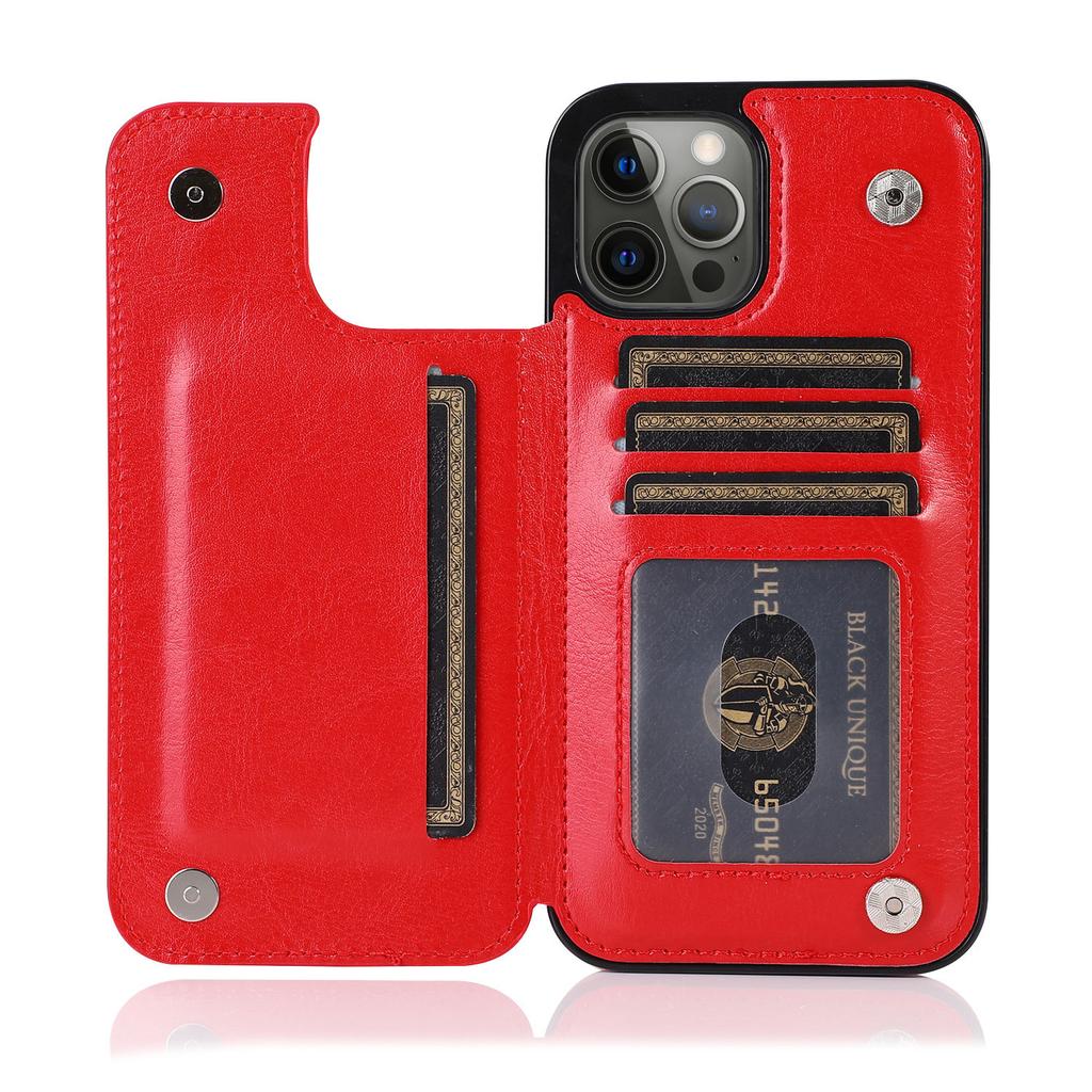 Double Buckle Leather Case for iPhone 14 Pro Max 14 Plus with Card Slots and Stand Function Drop Protection Cover