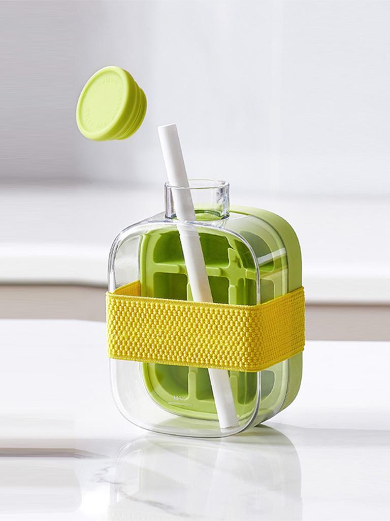 Food Grade Press Ice Cube Mold With Lid Portable 2 In 1 Ice Kettle Straw Dual Use Ice Making Artifact Kitchen Bar Ice Tray