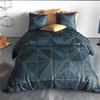 Parure de lit - Housse couette 220x240 cm - 2 taies - Graphique doré - Bleu pétrole
