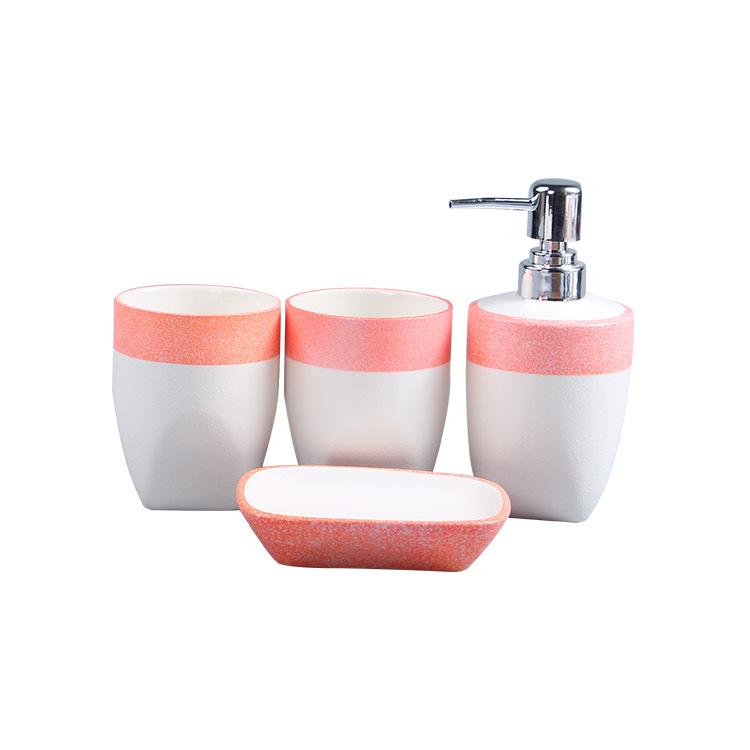 European Snowflake Glaze Ceramic Bathroom Four-piece Set Creative Pink Mouthwash Cup Hand Lotion Bottle Mouth Cup