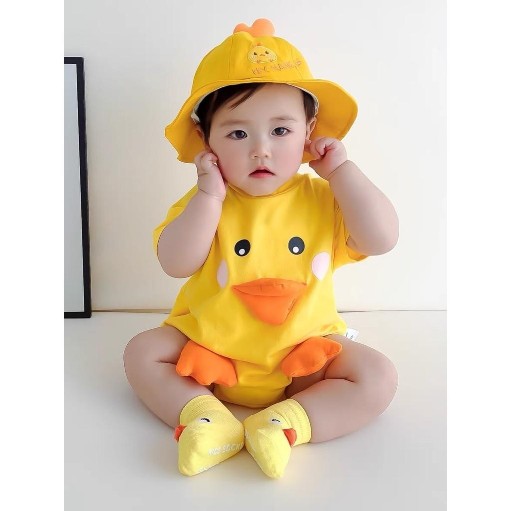 Baby Yellow Duck Onesie With Short Sleeves For Newborns And Infants