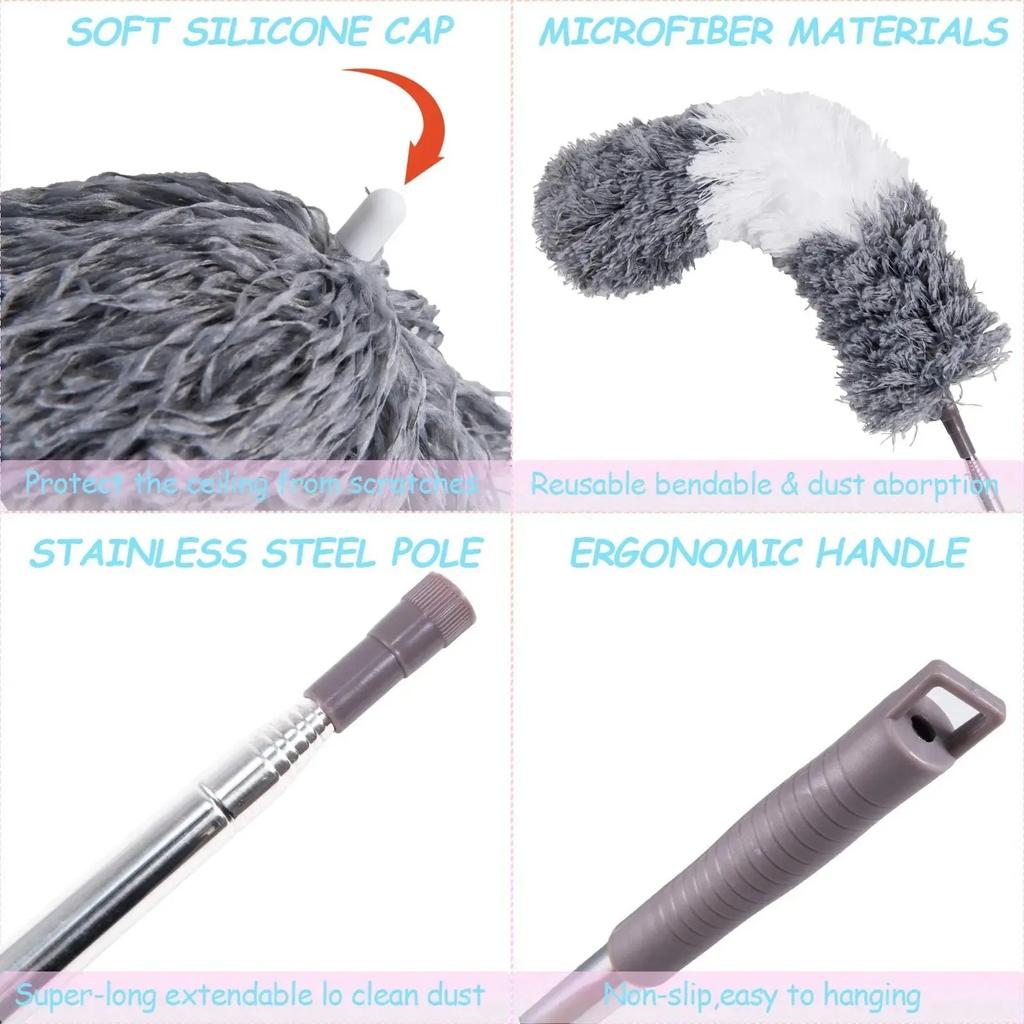 Multifunctional Microfibre Brush Gap MopTelescopic Washable Duster Long Extendable 250 cm for Spider Web Remover Dust Cleaning