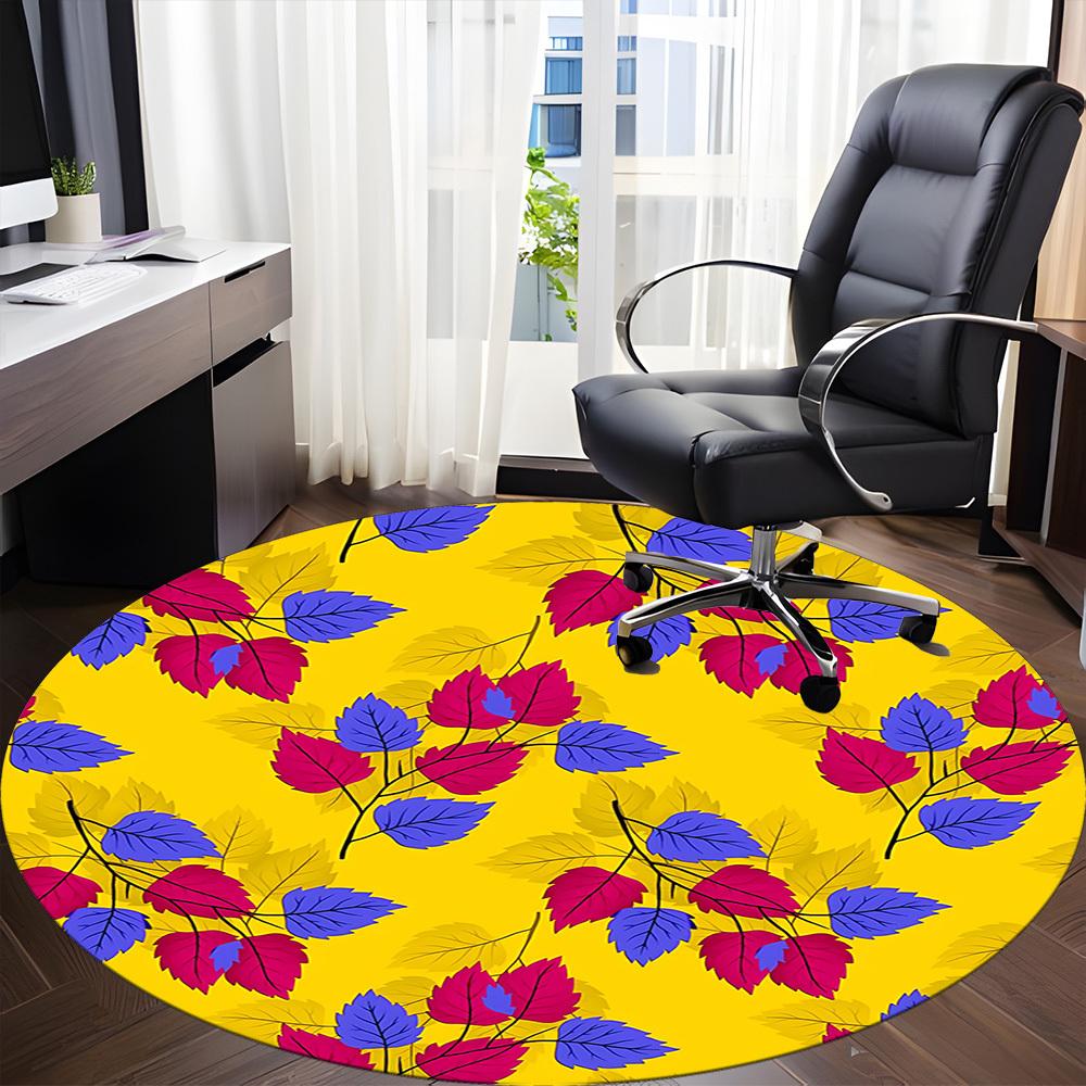 1pc Autumn Leaves Pattern Office Round Rug, Non-slip, Soft and Durable Office Rug for Interior Decoration, Perfect for Office, Beautiful Decoration Yy