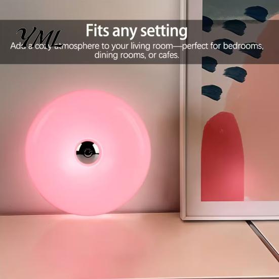 Modern Home Atmosphere Light Donut Night Light, Wireless Rechargeable 2-in-1 Table Lamp with Touch Dimmer, Small Space Lighting Warm Orange Glow Wall