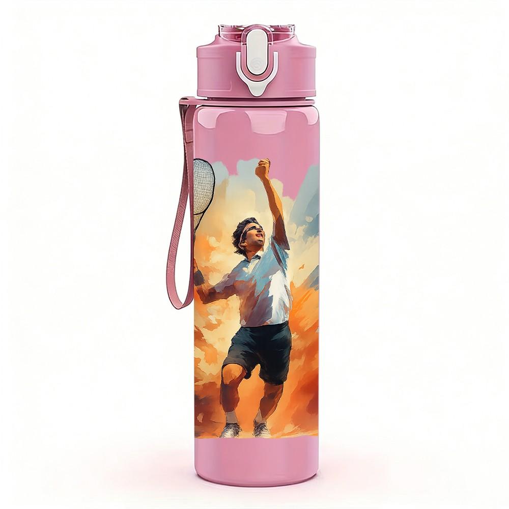 1PC Runner Explosion Silhouette 750ml Color Plastic Sports Water Bottle Leakproof Flip Straw Lid Suitable for Sports Office Home Use