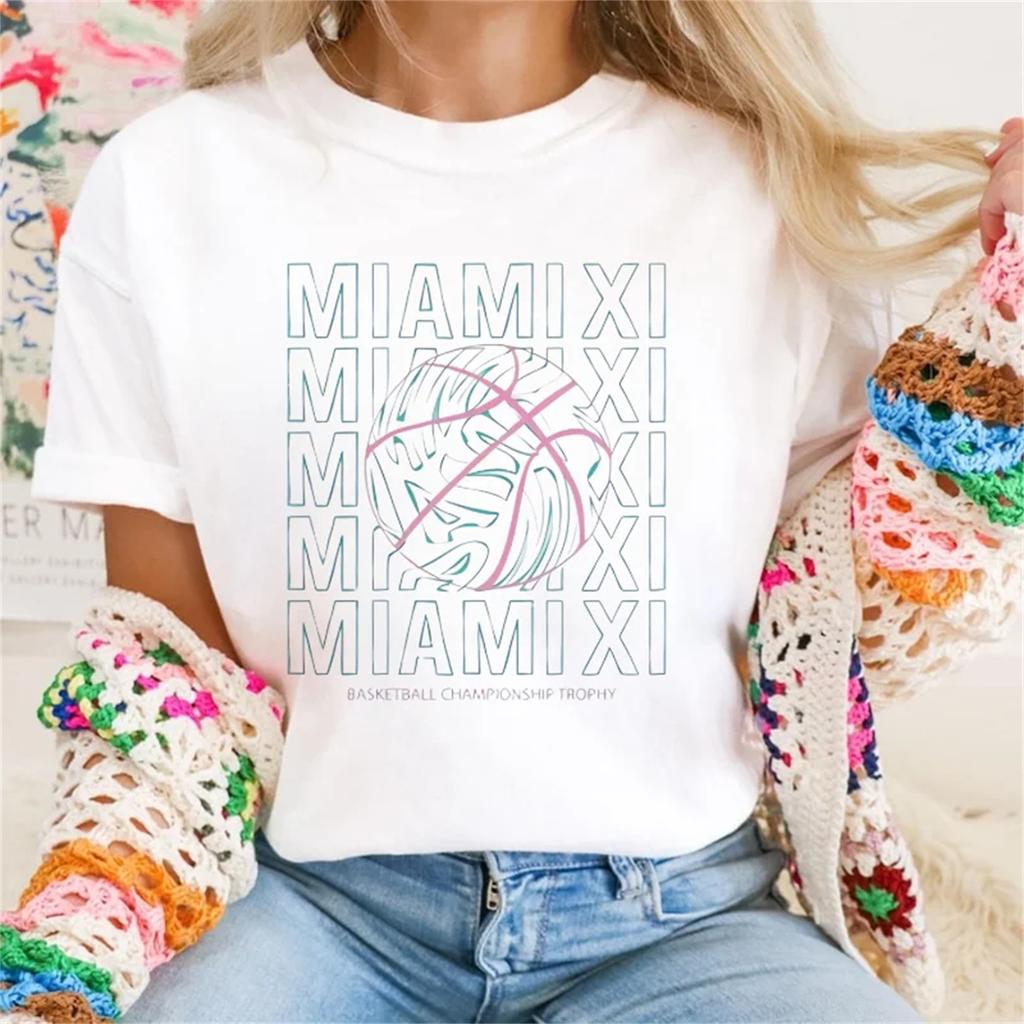 Basketball League Club Printed Pattern Round Neck T-Shirt Regular New Cartoon Style Summer Street Fashion Women's Basic Top
