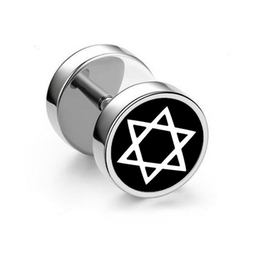 1Pc Punk Black Stainless Steel Round Stud Earrings Women Men Gothic Tunnel Barbell Dumbbell Earings Ear Piercing Zircon Gifts