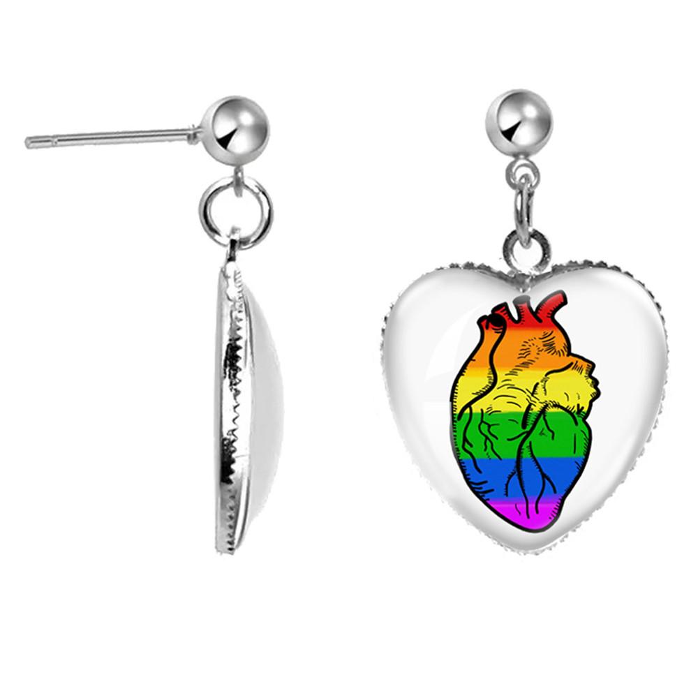 LGBT Kunst Homo Lesbische Trots Regenboog Hartvormige Glazen Cabochon Druppel Oorbellen Bedel Sieraden Voor Homoseksualiteit Meisjes Cadeau