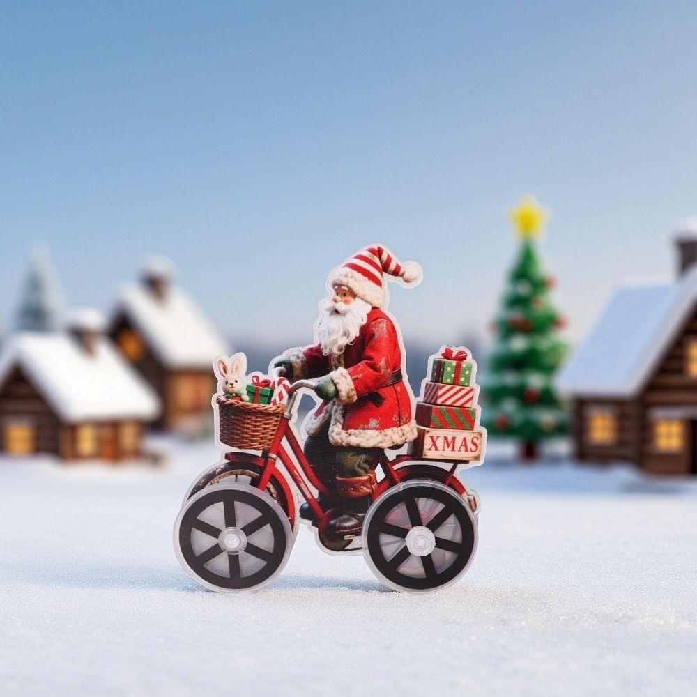 Creative Acrylic Santa Claus Figurine Cartoon Cute Snowman Bicycle Decoration Decorative Christmas Ornament Party Gift
