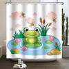Cute Frog Shower Curtain with Cartoon Frog on Lotus Leaf, Pond Flower Dragonfly Summer Animal Design Waterproof Bathroom Decor