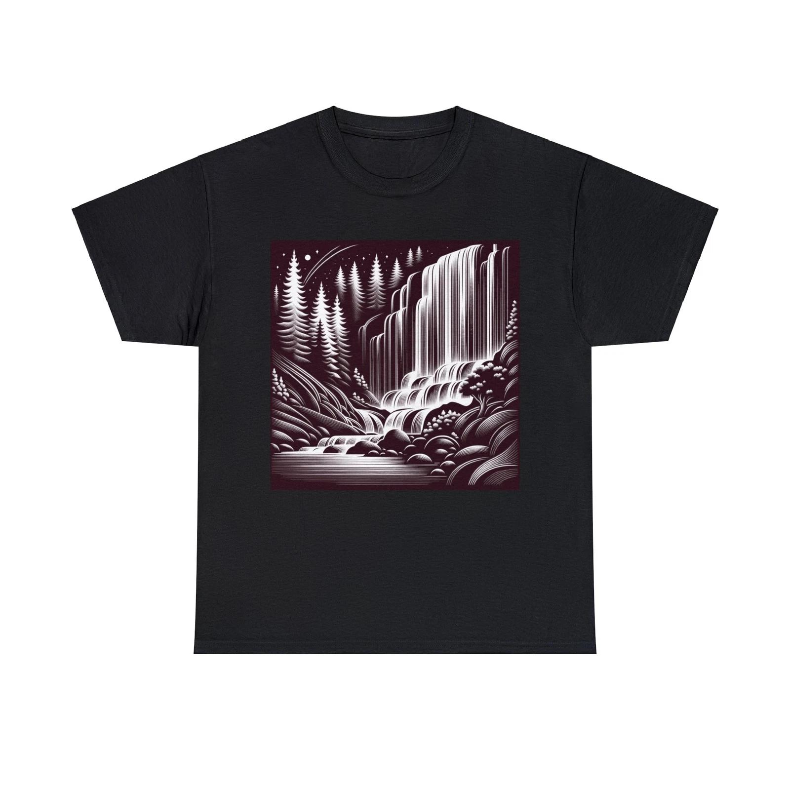 

Unisex Adult T Shirt Art Deco Night Waterfall Pine Trees Print Camp Nature Hike M