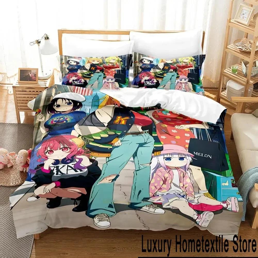 Anime Miss Kobayashi's Dragon Maid Bedding Set Duvet Cover Bed Set Quilt Cover Pillowcase Comforter King Queen Size Boys Adult