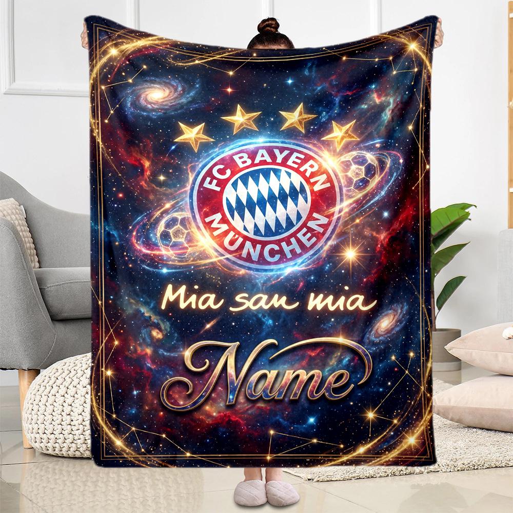 Bayern Munich Galaxy Fan Art Customize Your Name Blanket Throw Customizable Blanket Durable Comfort Suitable for Picnics Office Chair Seaside