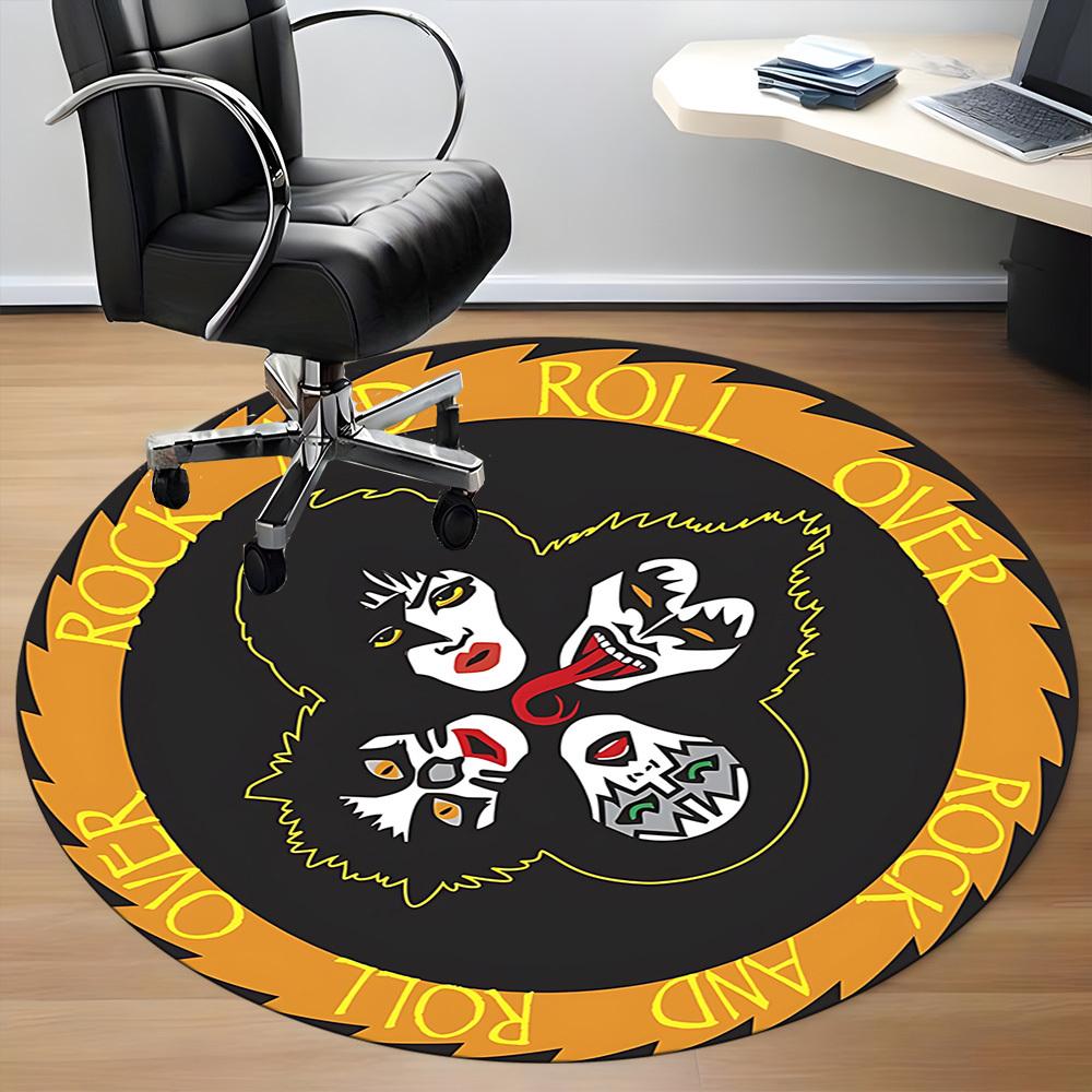1PC KISS Band Logo Office Round Rug - Perfect for Office or Study Decor, Machine Washable, Non-Slip Backing, Decorative Floor Mat