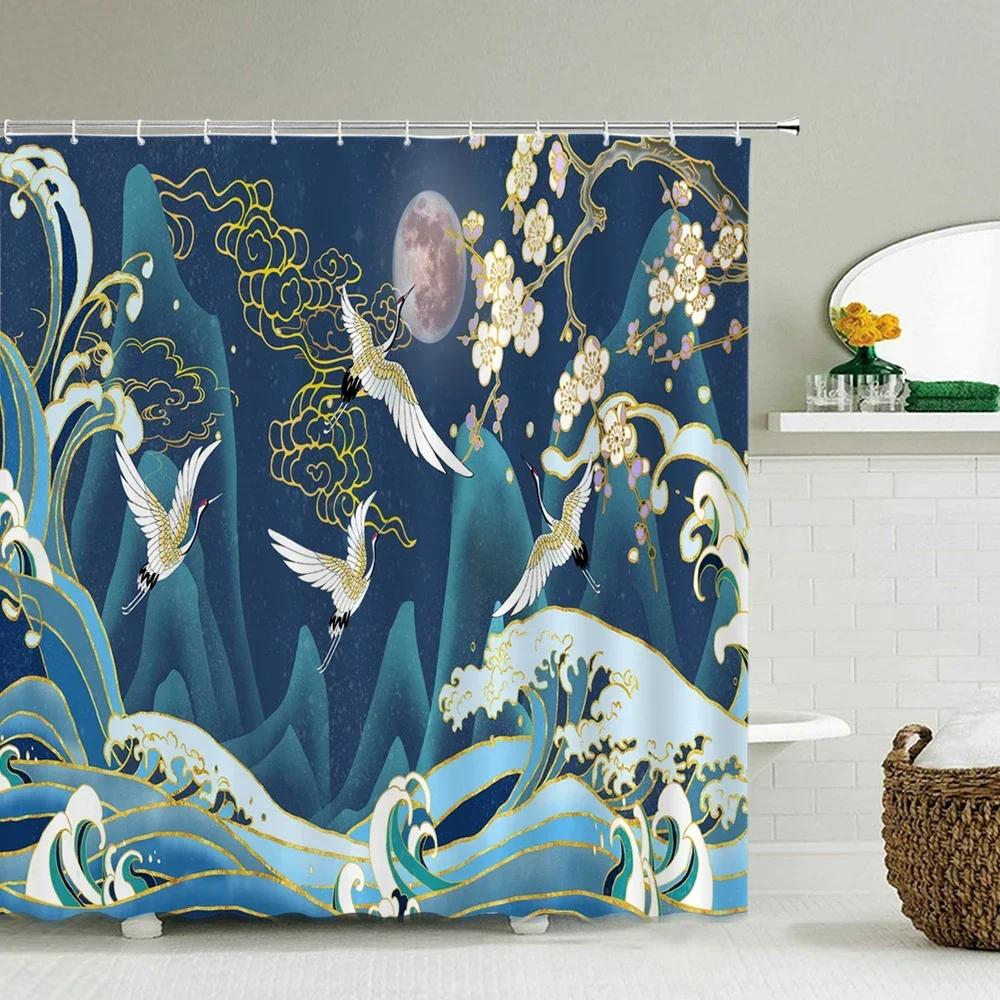 

Chinese Floral Birds Green British Style Shower Curtain With Hooks Mint Light Green Turquoise Teal Butterfly Bathroom Curtains W60H190(CM)-1 Pcs