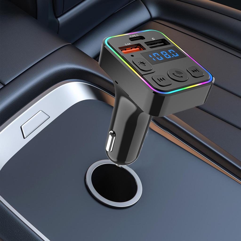 Car FM Transmitter MP3 Wireless Transmitter Double USB with Type-C Port Receiver Plug-and-play for Truck Radio Conversion RV
