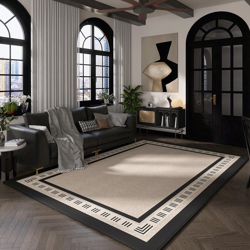 New Stylish Minimalist Design White and Black Floor Area Rug Low Price Rug and Carpet Modern Antiskid Carpets for Living Room