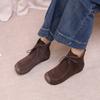 Johnature Retro Cow Suede Lace Up Short Boots Versatile Square Toe Soft Sole Comfortable Women's Ankle Boots