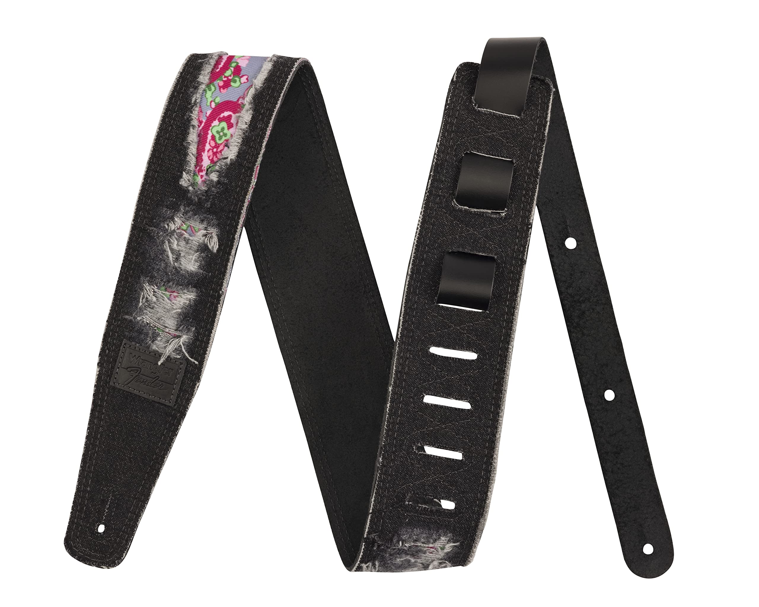 

Fender x Wrangler Ripped Denim Strap, Black Made in Canada Instrument Strap