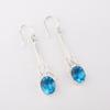 Natural Swiss Blue Topaz Gemstone 925 Sterling Silver Handcrafted Earrings 1.76" EE-171-1