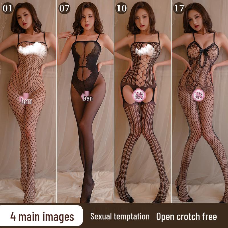 Passion Set: Sheer Open Crotch Fishnet Stockings