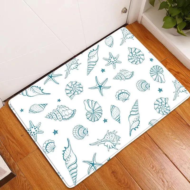 Soft Non-slip Water Absorbent Green Marine Life Seahorse Starfish Seashell Crab Bathroom Kitchen Fresh Mat Rug Carpet Home Decor