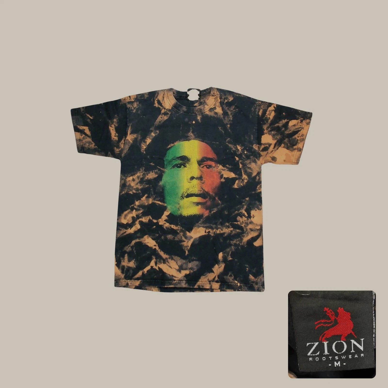 Zion Rootswear Bob Marley Big Face Bleach Tie Dye 1999 T-Shirt Mens Large S