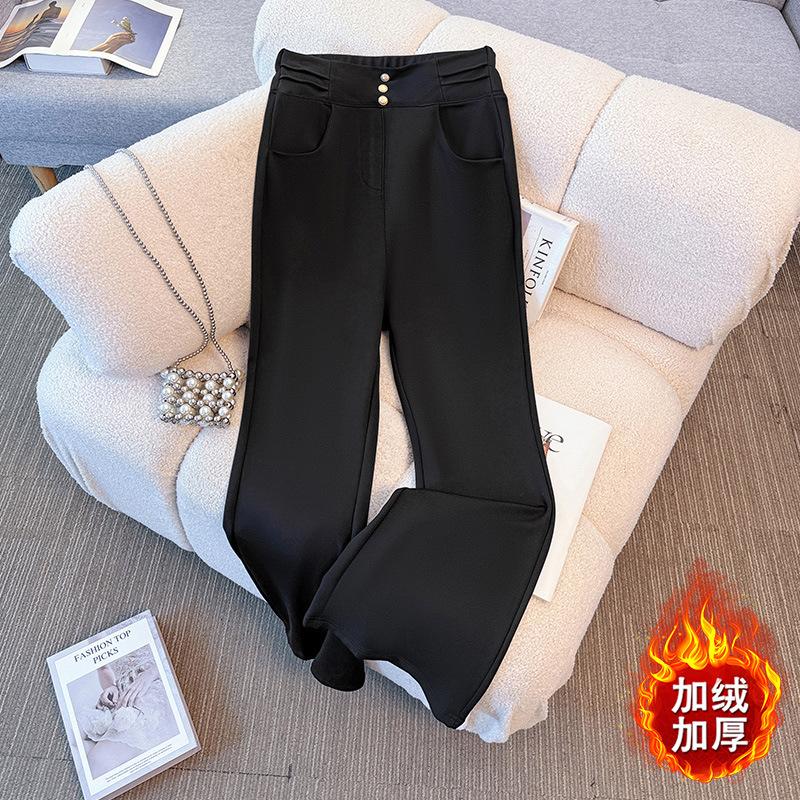 

New High-waisted, Versatile, Slightly Flared and Slimming Casual Pants for Plus-size Women s Wear with Fleece and Thickening in Winter 2XL