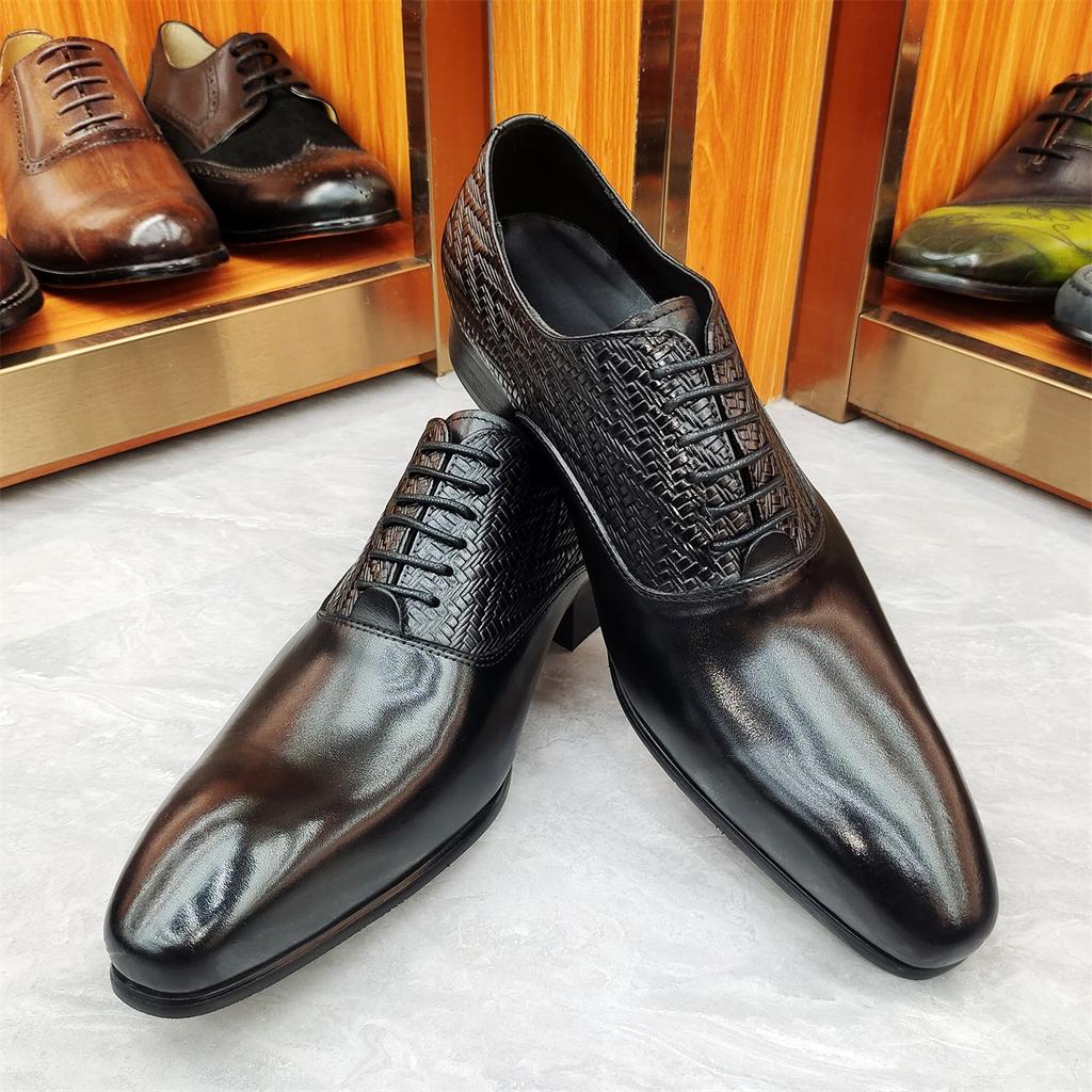 Fashion Prince Men's Classic Modern Formal Oxford Shoes Wingtip Lace up Dress Handmade Black Genuine Leather Italian Style