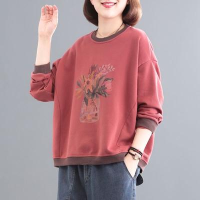 Damen Herbst und Winter Übergroßer Pullover Modisch Bedruckter Casual Hoodie