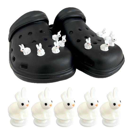 2/3/4/5/6/8/10Pcs White Rabbit Clog Shoe Charm Lightweight DIY Clog Slipper Sandal Plastic Bunny Decoration Kids Adults Shoe Accessories