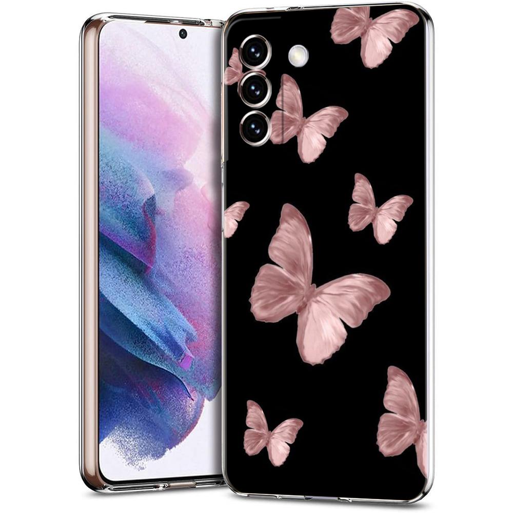Gold Pink Rose Glitter Hearts Phone Case For Samsung Galaxy S24 Ultra S23 FE S22 S20 S21 5G S10 S9 Plus S10E S8 Soft Clear Cover