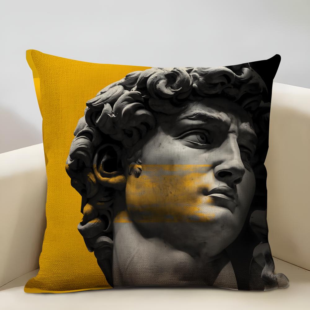 David Sculpture Cushion Cover Household Decoration Linen Sofa Cushion Cover: Skin-Friendly & Breathable With Invisible Zipper