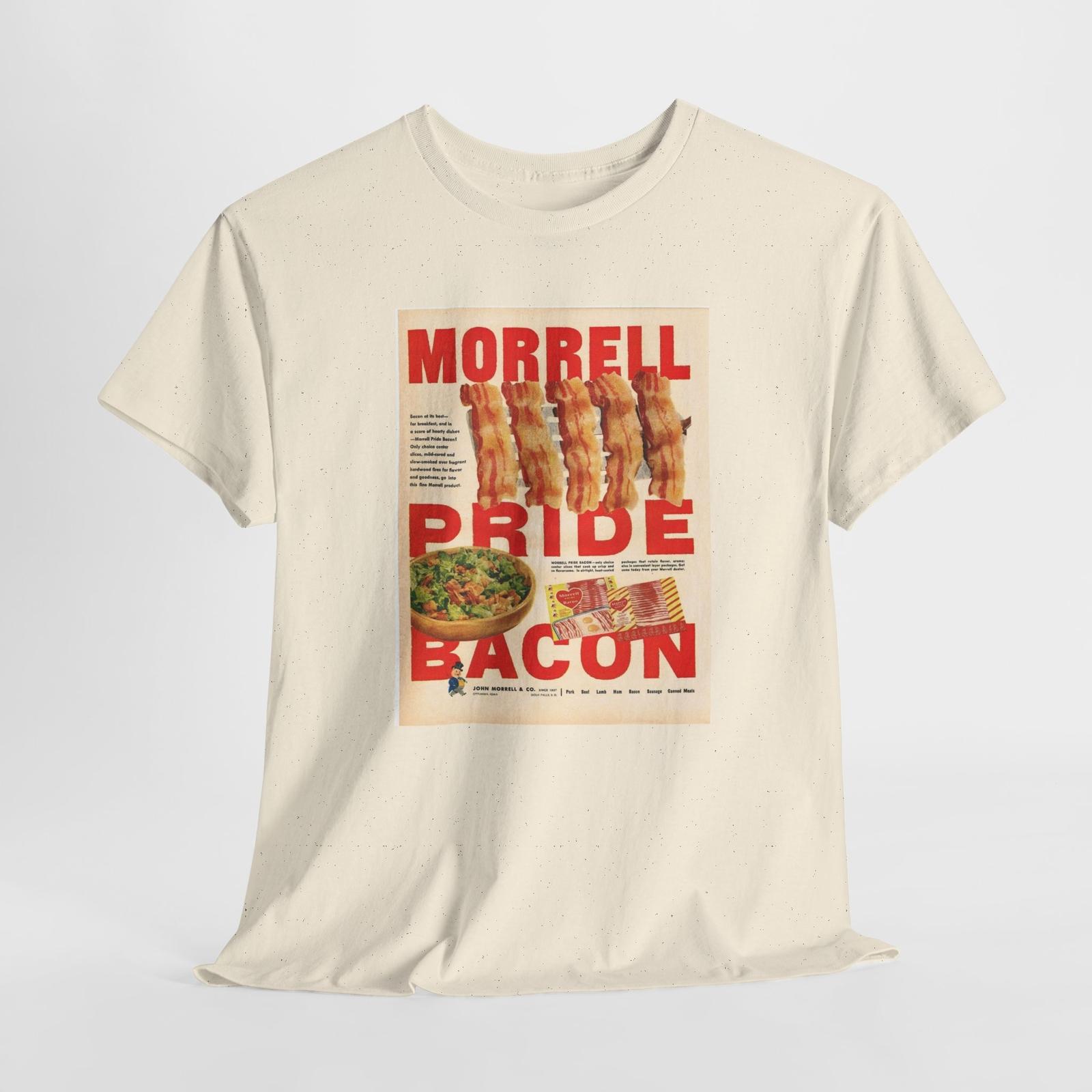 

Bacon Loves Unisex Tshirt Tops Tee, Morrell Pride Vintage Ad Funny T-Shirt Mens Womens Tees Top, Foodie Apparel L
