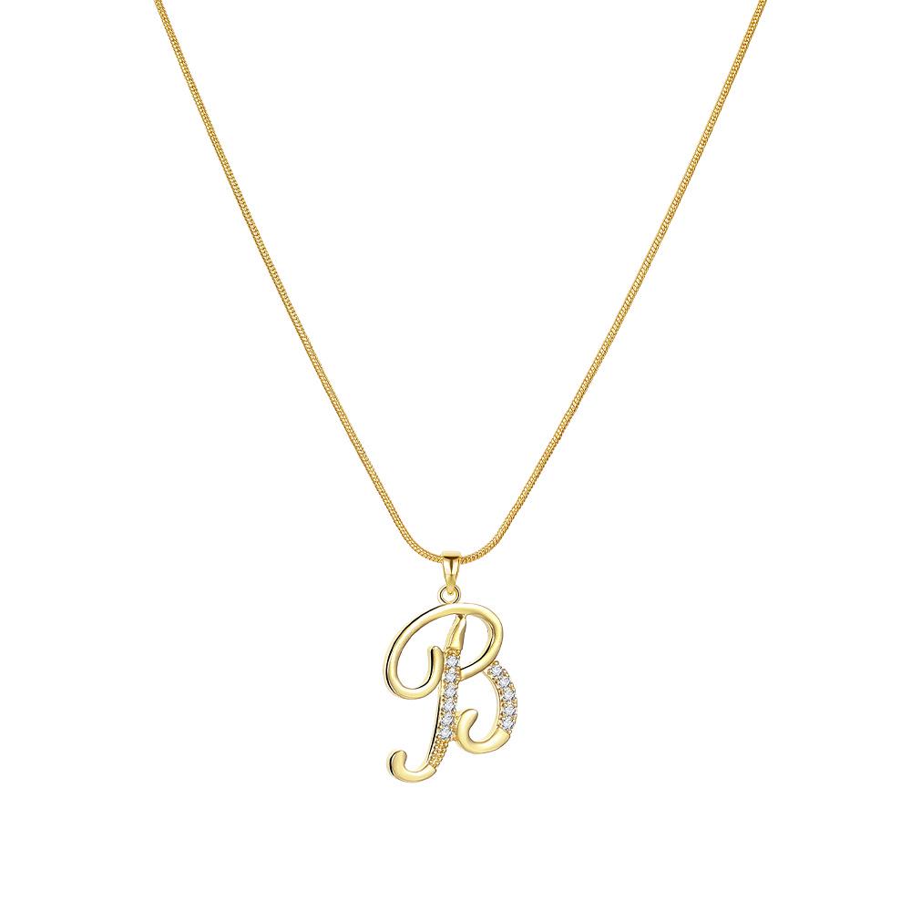 "Elegant 26-Letter Zircon Inlaid Gold Snake Chain Necklace"