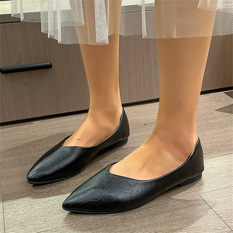 Genuine Leather Multi-color Low-heeled women's Shoes Round Toe Flat Bottom Shallow Cut Single Shoes Casual Versatile Loafers