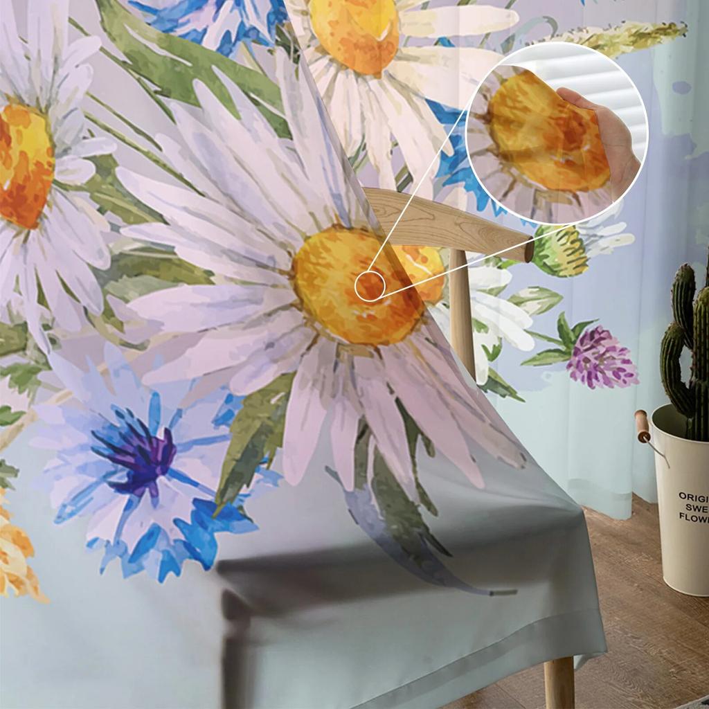 Kwiaty Stokrotki Minimalistyczne Przezroczyste Woalowe Zasłony Okienne Tiulowe Zasłony Dekoracja Salonu Balkonu Draperie