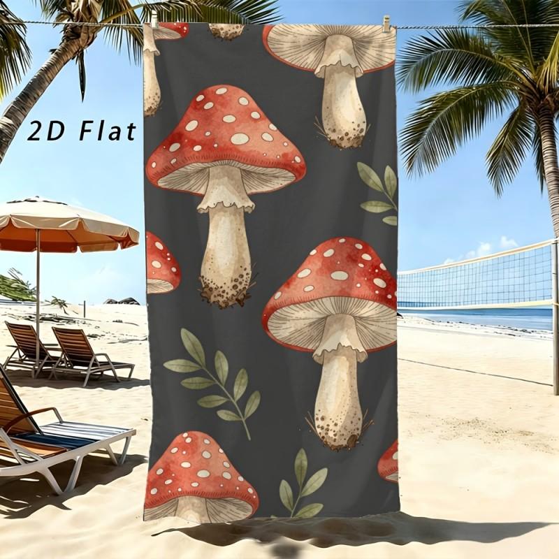 Watercolor Red Spotted Mushroom Leaf Pattern Beach Towel Lightweight Quick Dry Microfiber Towel For Beach Pool Bath