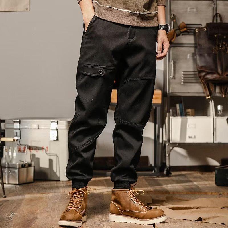American retro heavy tooling pants men's spring and autumn loose straight casual trousers wide-leg tied Harlan pants men