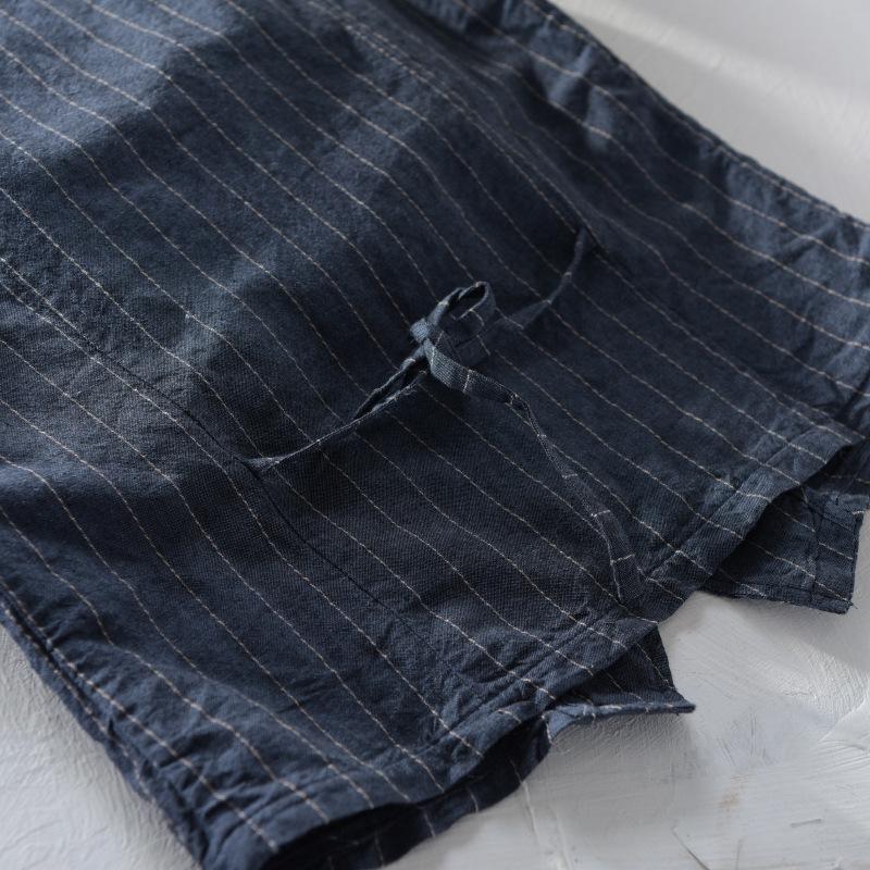 Gilet da Uomo Stile Inghilterra Moda Estiva Gilet da Uomo Traspirante Casual Top Scollo a V Senza Maniche a Righe Sottili Cotone Lino Giacca con Bottoni