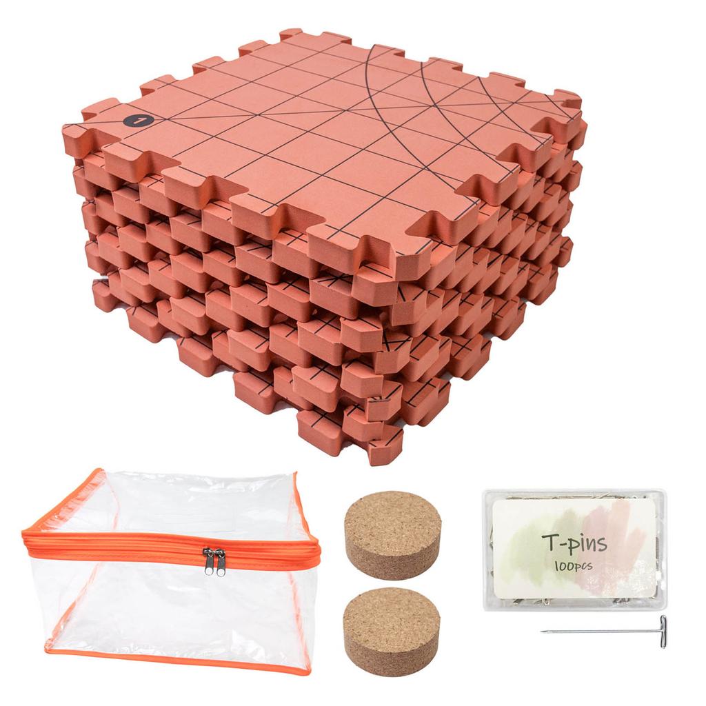 9Pcs 32x32cm Foam Knitting Blocking Mat Set with 100Pcs 38mm T Pin and Wood Needle Holder For Granny Square Making