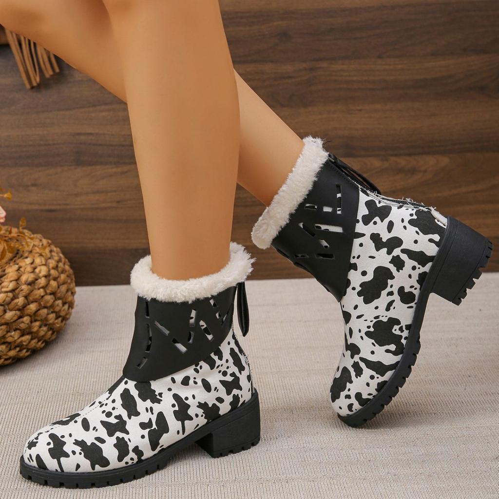 Leopard print women's shoes new  short Martin boots spring autumn winter casual winter boots zipper middle heel thick heel suede