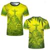Fashion Casual Short-sleeve T-shirt with Brazil Jesus Statue Print On Front and Back for Daily Travel Wear