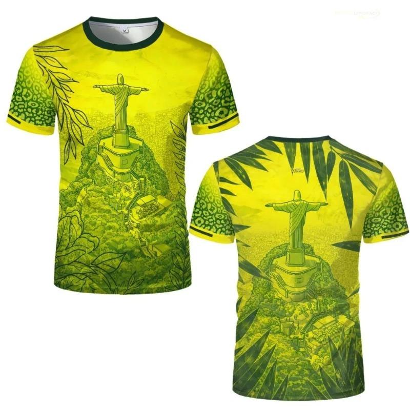 Fashion Casual Short-sleeve T-shirt with Brazil Jesus Statue Print On Front and Back for Daily Travel Wear