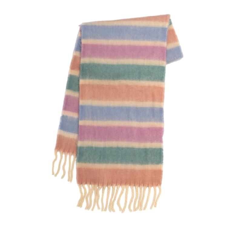 Adult Women Warm Scarf Thicken Rainbow Long Scarf Soft Cashmere Feel Shawl Scarf