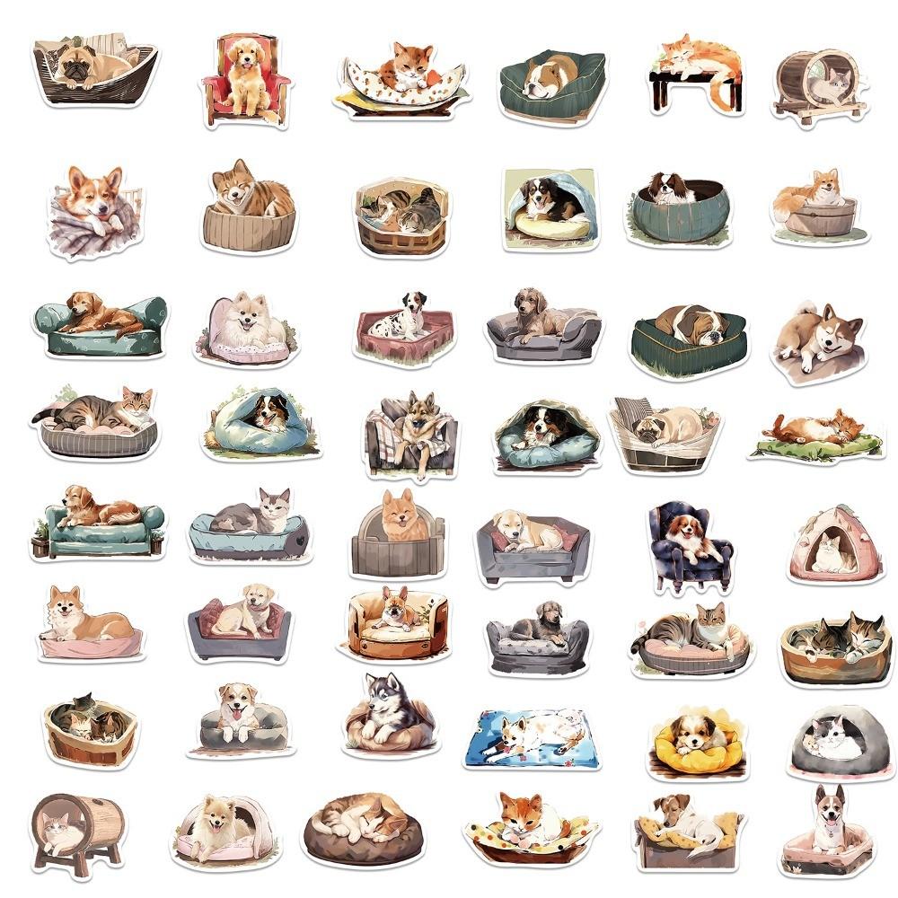 50-Piece Cute Cozy Cartoon Cat & Dog Graffiti Stickers - DIY Waterproof Decor for Guitars, Notebooks, Luggage, Phone Cases