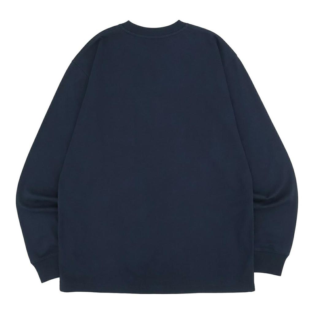 NEW ERA Long Sleeve Cotton Pocket Tee Medium Navy L Black Patch T-Shirt