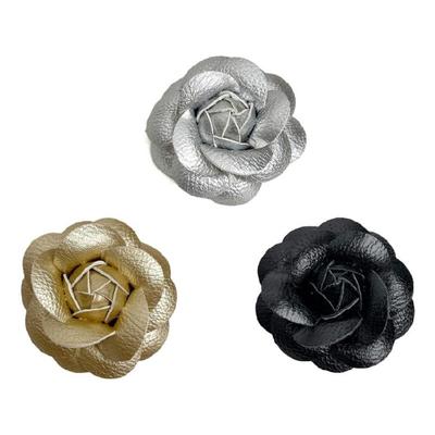 Camellia Lapel Pin PU Leather Flower Shaped Breastpin Accessory Brooch Ornament